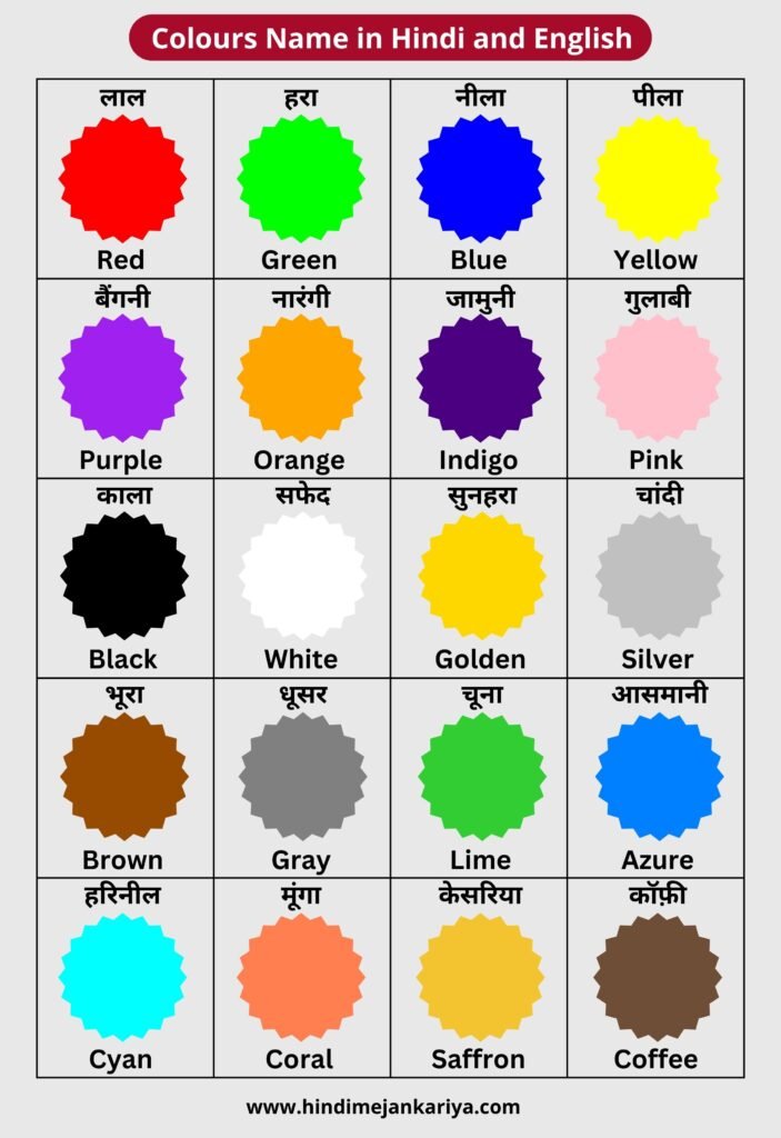 Name Of Colors In Hindi And English Hindi Me Jankariya
